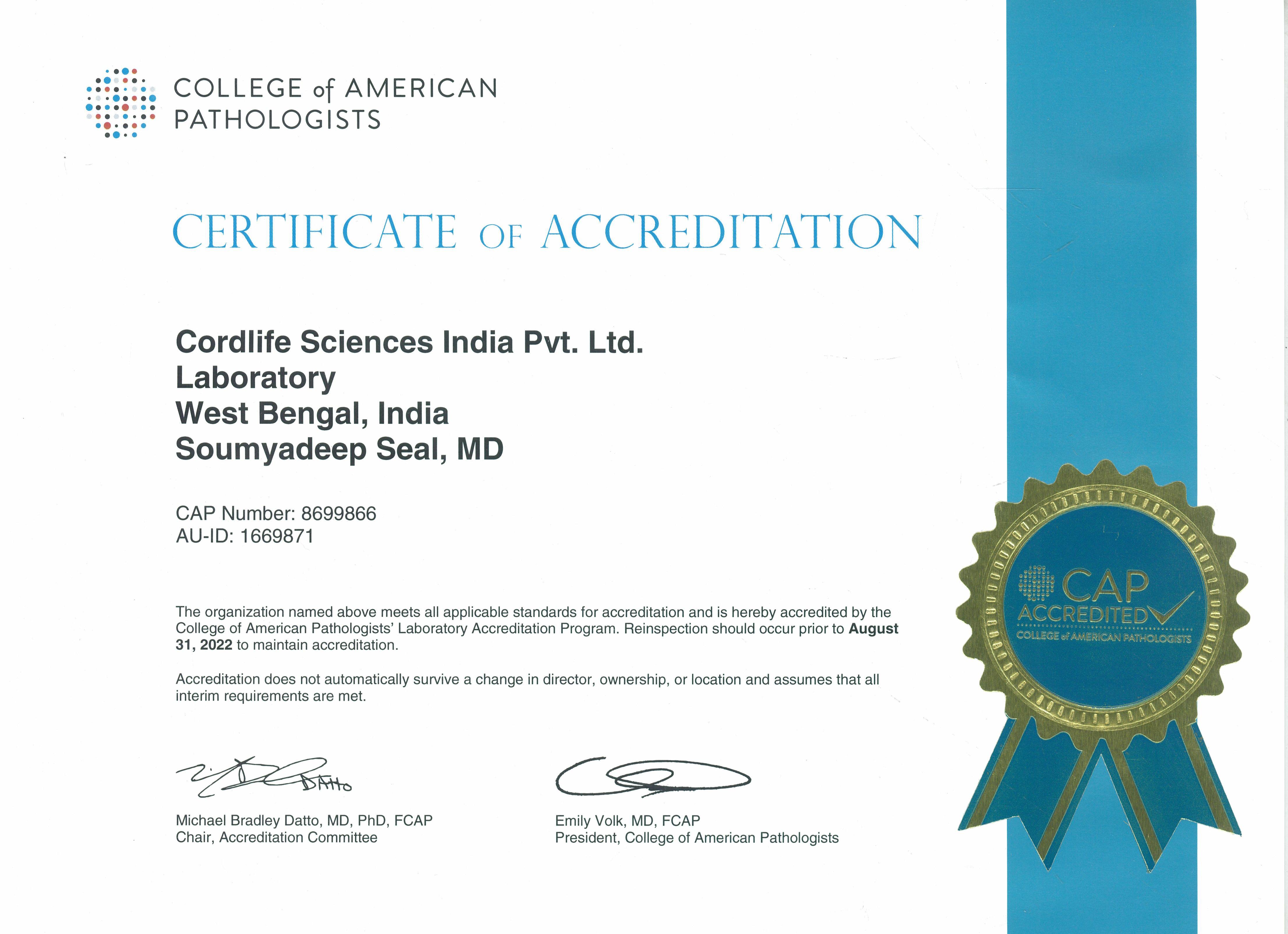 International Accreditations Certifications About Cordlife